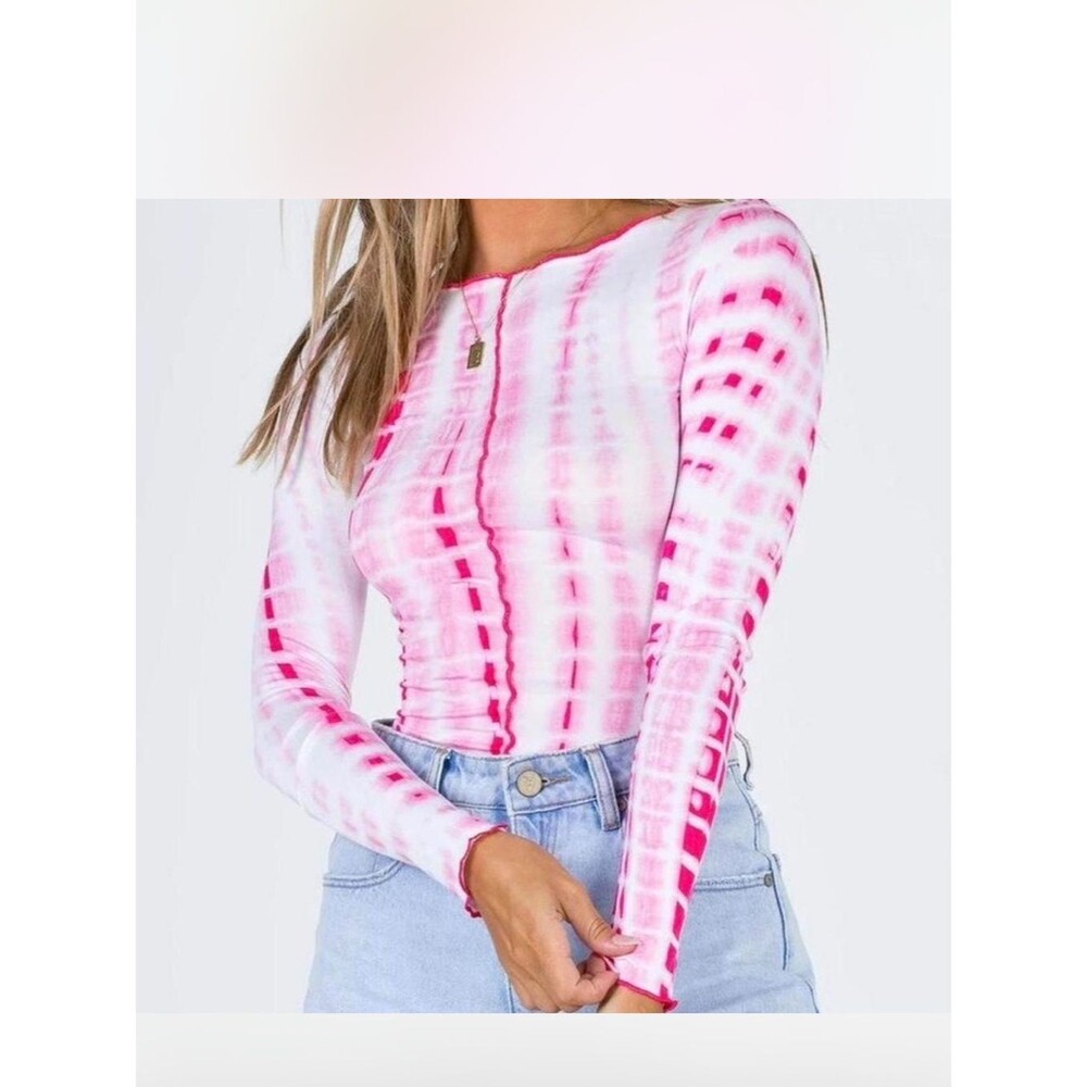 Princess Polly Pink & White Tie-Dye Long Sleeve penny lane Top